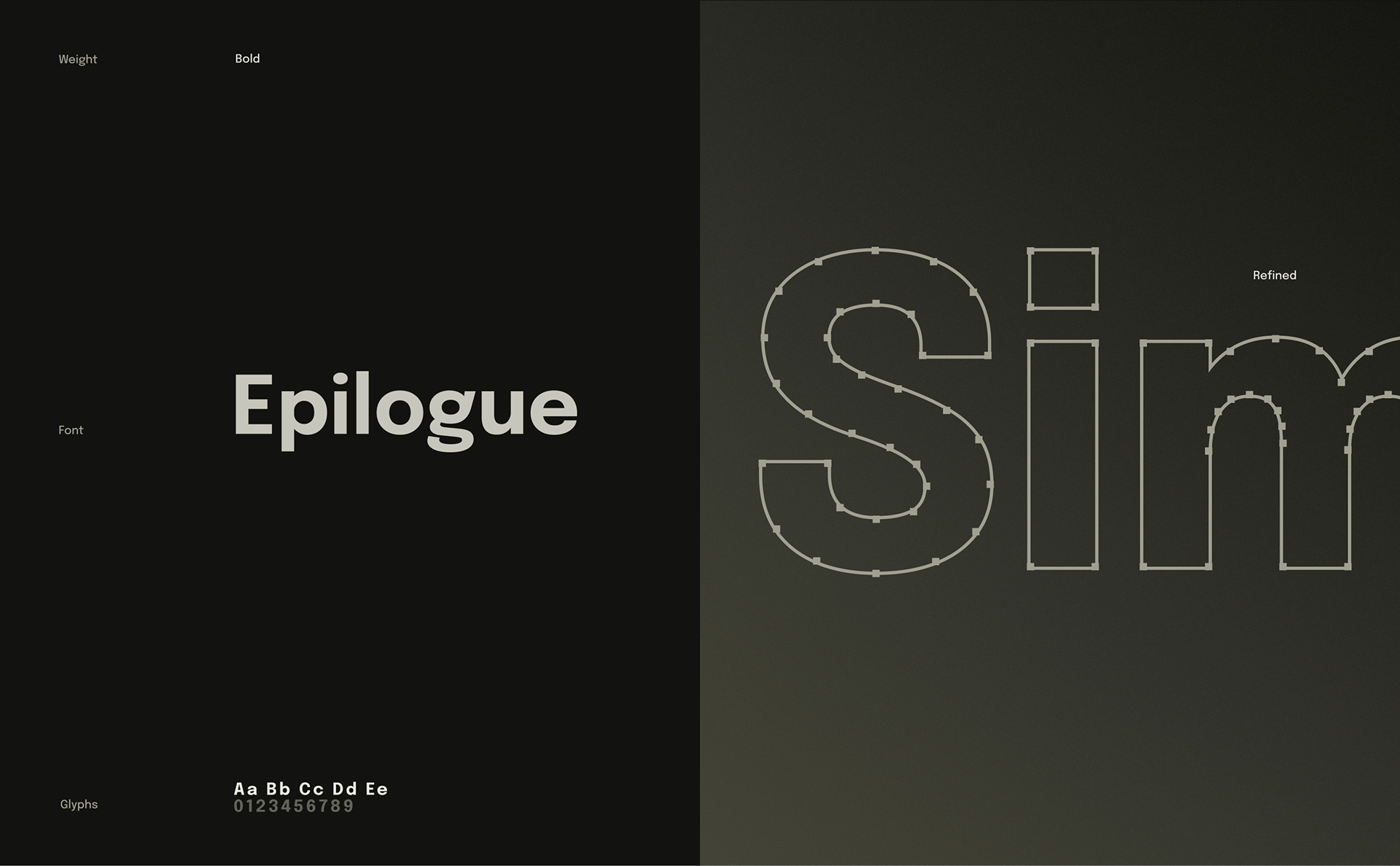 Similaris — Epilogue Bold Typeface Specimen and Wireframe Letterforms