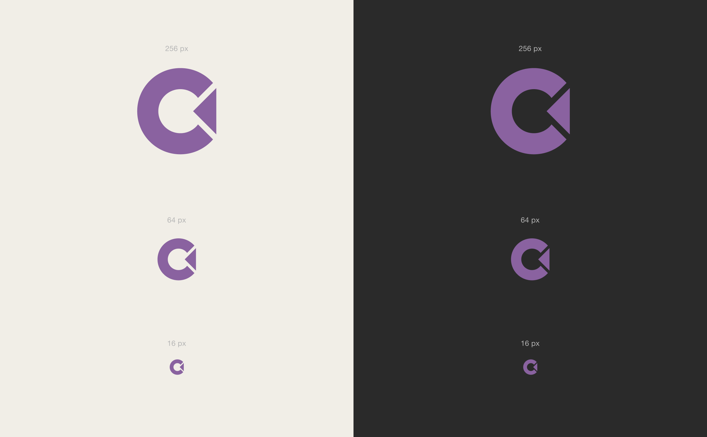 Codag — Optical Scaling at 256px, 64px, and 16px