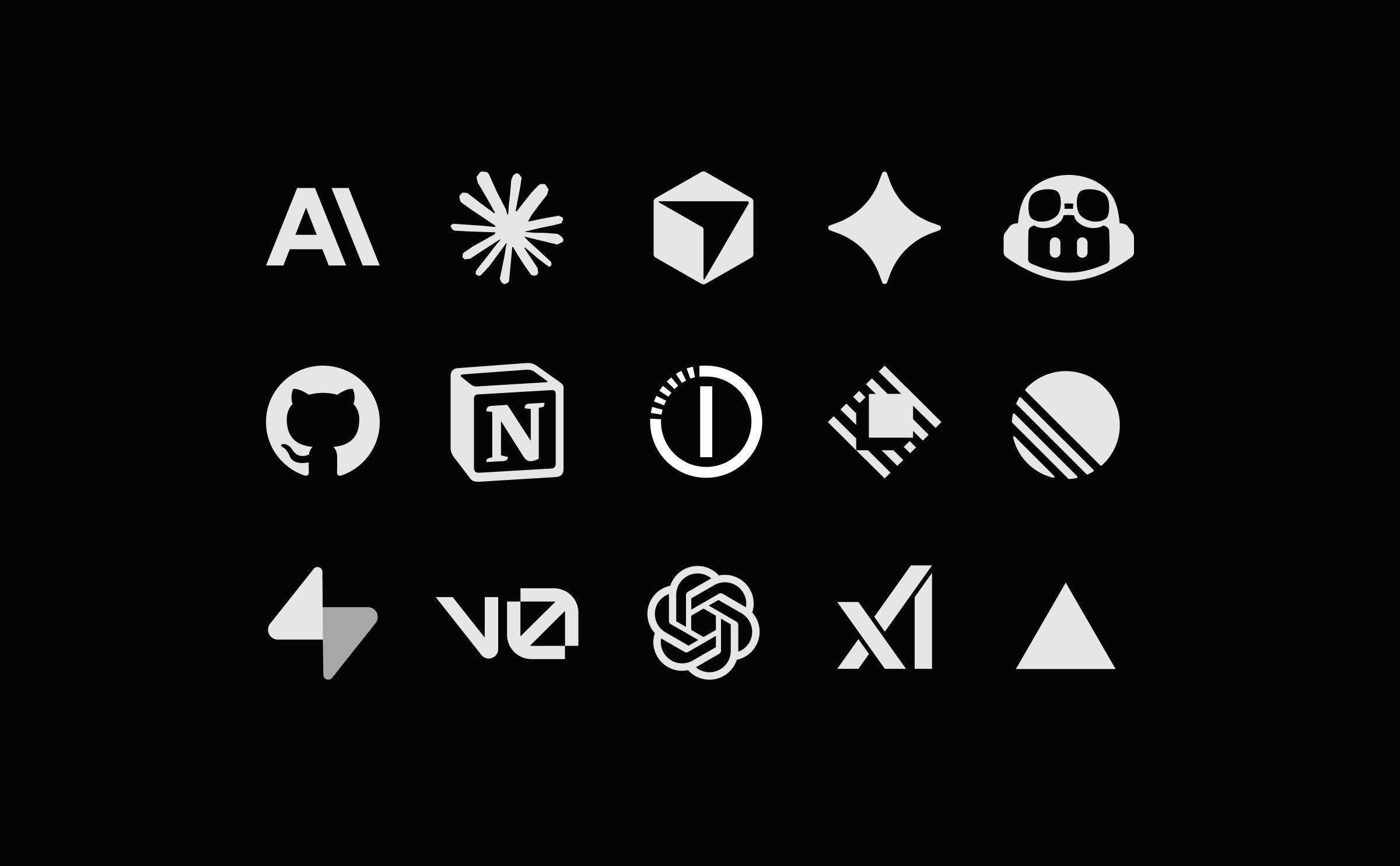 Screenpipe — Monochrome Benchmark Grid Alongside AI and DevTools Icons
