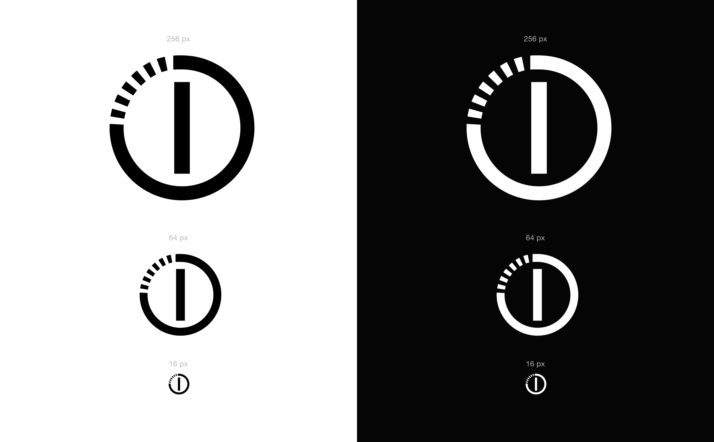 Screenpipe — Optical Scaling at 256px, 64px, and 16px